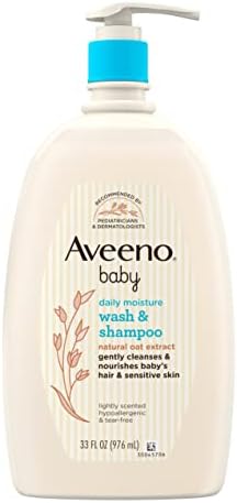 Aveeno Baby Daily Moisture Gentle Bath Wash & Shampoo with Natural Oat Extract, Hypoallergenic, Tear-Free & Paraben-Free Formula for Sensitive Hair & Skin, Lightly Scented, 33 fl. oz