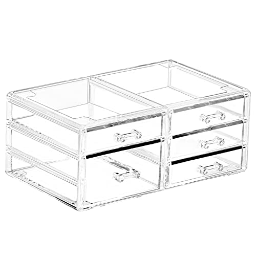 Clear Stackable Acrylic Storage Containers With 4 Drawers Under Sink Storage Bins Case Box For Jewelry Hair Accessories Nail Polish Lipstick Make up Marker Pen