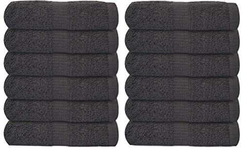 GOLD TEXTILES 100% Cotton Washcloth - 12 Pack | 13x13 inches | Grey - Ultra Soft, Highly Absorbent, Long Lasting and Quick Drying - Hotel & Spa Collection Cool Feel Fingertip Towels