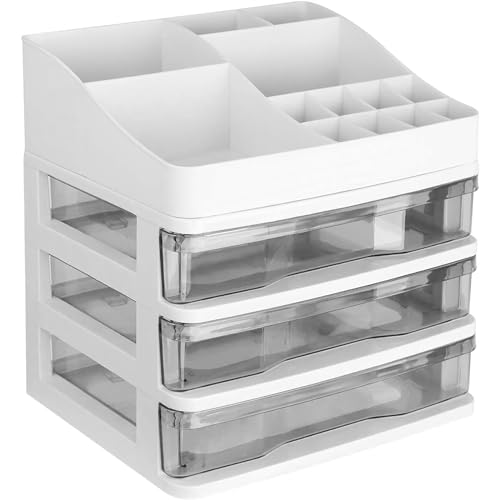 ELUCHANG Cosmetics Makeup Organizer Storage: 9.6" Detach Make Up Organizers and Storage with Clear Drawers Large Skincare Organizers for Vanity Countertop Dresser Bedroom Bathroom Desk