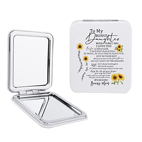 Gtizry to My Bonus Daughter PU Leather Makeup Compact Mirror, Gift for Step Daughter from Step Mom, Birthday, Graduation, Christmas, Wedding Gift for Step Daughter