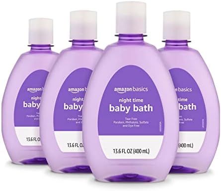 Amazon Basics Hypoallergenic Tear-Free Night-Time Baby Calming Bath, 13.6 Fl Oz (Pack of 4), (Previously Solimo)