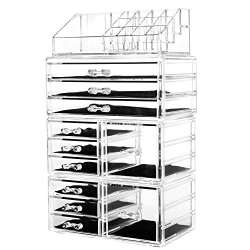 HBlife Acrylic Clear Dustproof Makeup Storage Organizer Drawers Large Skin Care Cosmetic Display Cases for Bathroom Stackable Storage Box with 11 Drawers for Vanity (Clear)