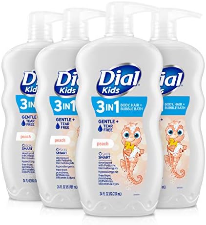 Dial Kids 3-in-1 Body + Hair + Bubble Bath, Peach, 24 fl oz (Pack of 4)