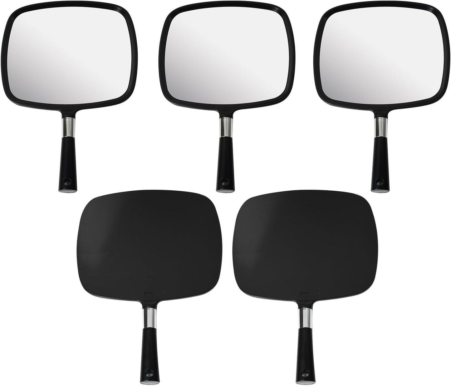 MIRRORVANA Pack of 5 Large & Comfy Hand Held Mirrors - Buy Cheap in Bulk for Wholesale Discount Savings - Suitable for Barbershop, Professional Hairstylist and Beauty Salon (Black)