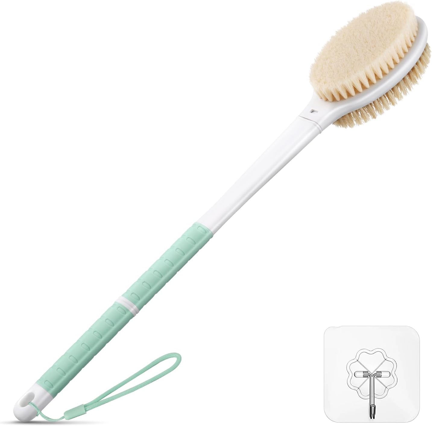 Back Scrubber Body Shower Brush: Anti Slip Long Handle Bath Brush with Stiff and Soft Bristles - Showering Exfoliator for Women, Men, Elderly (Mint Green)