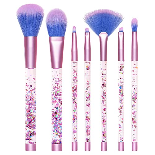 Lime Crime Aquarium Makeup Brush - 7-Piece Essential Brush Set - Powder, Blush, Pencil, Lip, Fan, Angled Brow, Shadow Blender with Pouch - Cruelty-Free Fibers