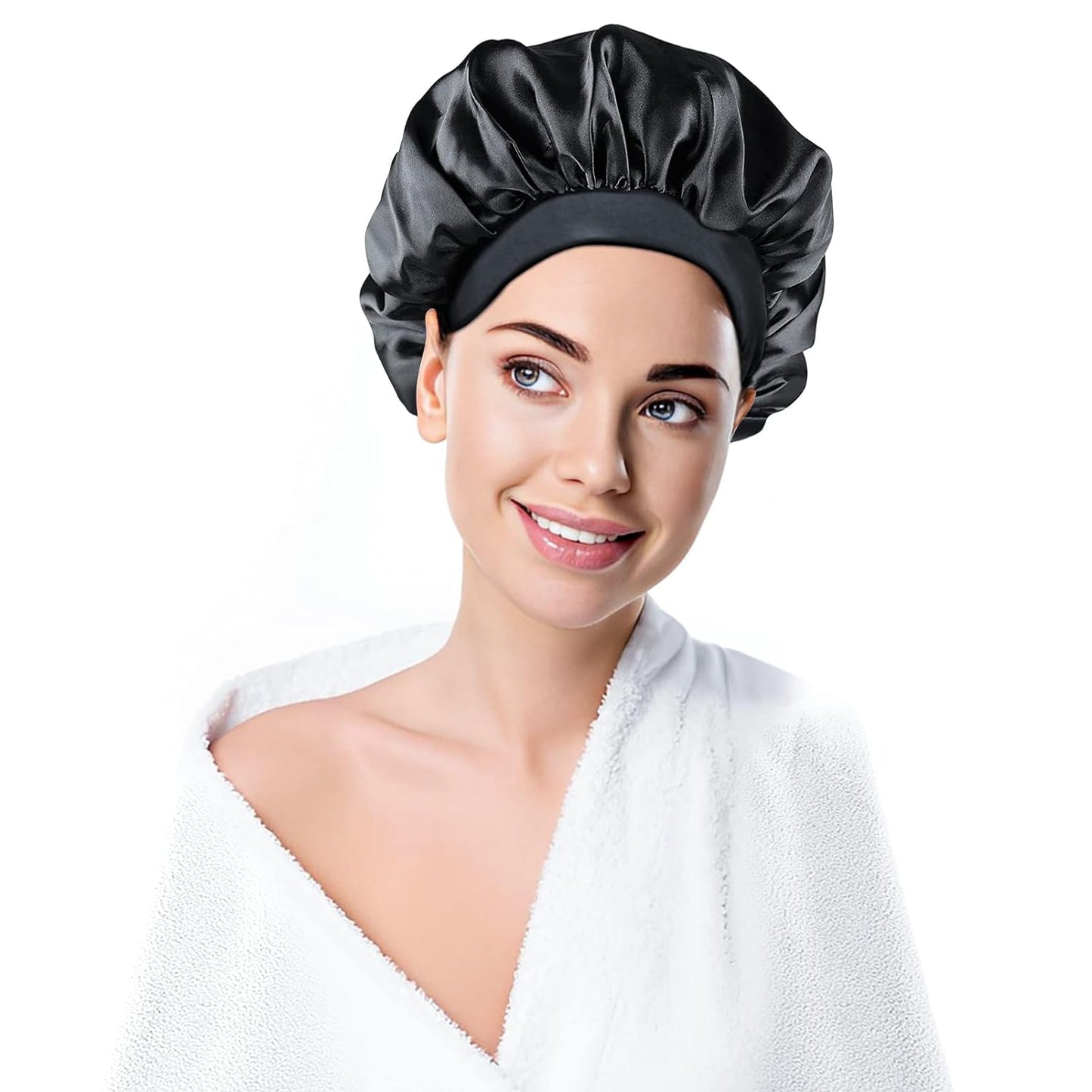 Satin Bonnet Silk Bonnet for Sleeping Silk Sleep Cap Hair Bonnet for Sleeping Bonnets for Women Curly Natural Braid Hair Bonnet for Men Adjustable Wide Band Double Layer(Black)