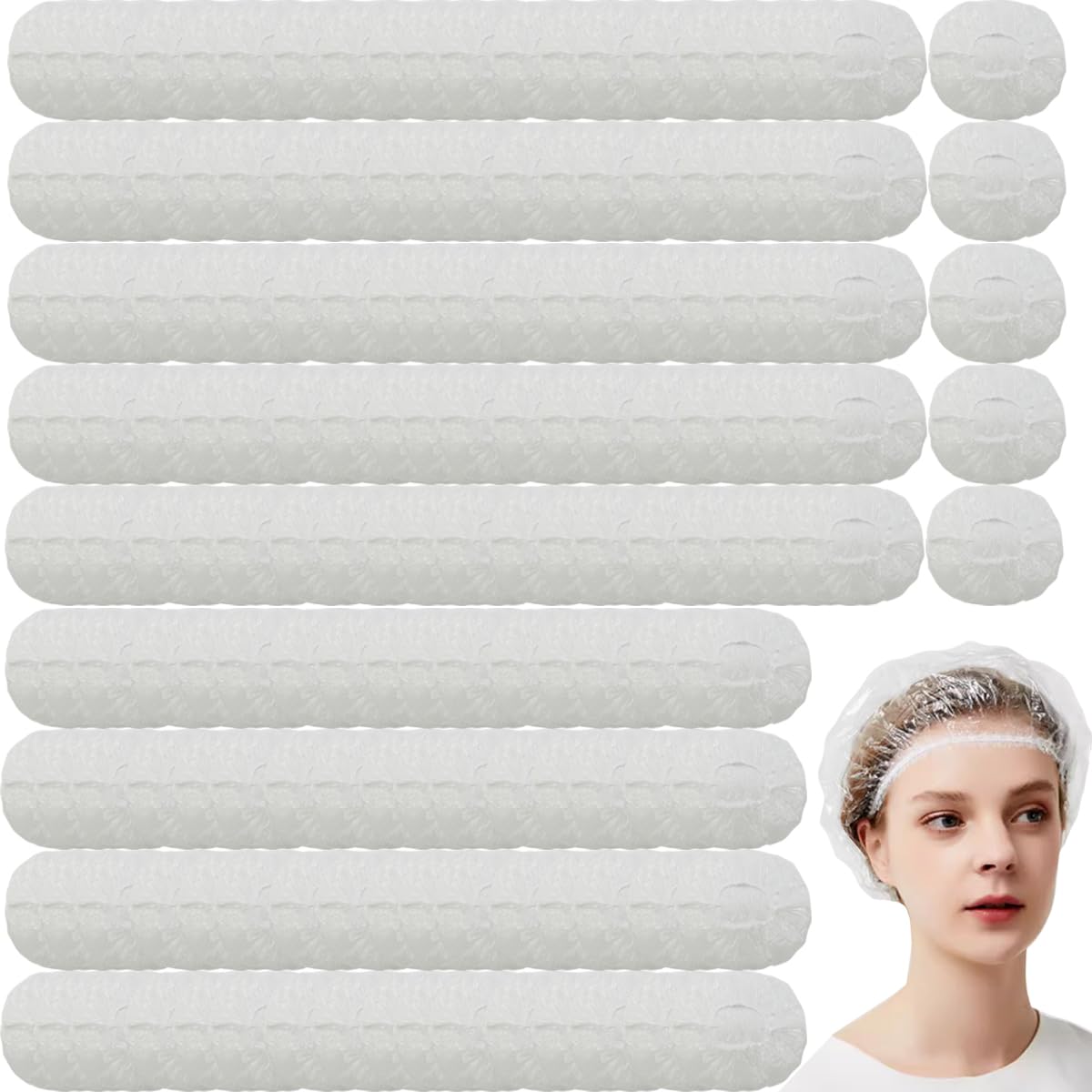 200PCS Disposable Shower Caps Bulk 16" Plastic Clear Hair Cap Elastic Waterproof Bath Caps for Women Hair Care Cleaning Supplies Spa Hotel and Hair Salon Home Use Travel Accessories