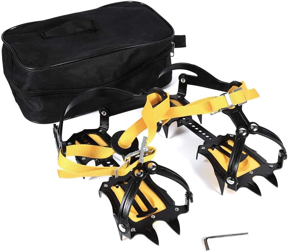Ice Grips,Asixx 1 Pair of 10-Teeth Crampons Strap Binding Type Ice Grips Slip Resistant Cleats for Hiking, with 10 Strong Steel Teeth,1 x Pair of Crampons
