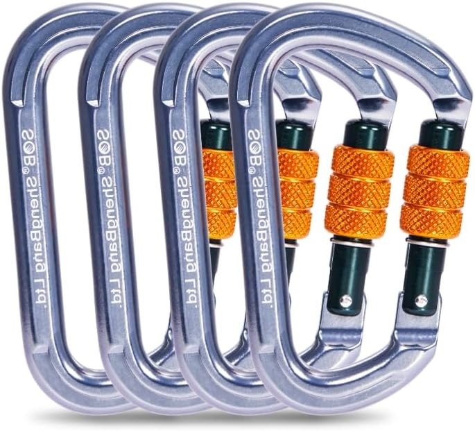 SOB Auto Locking Climbing Carabiner Clips 4Pack 28KN Heavy Duty Asymmetrical Carabiner Connector Used for Rappelling Gear Rescue Outdoor Projects Dog Leash
