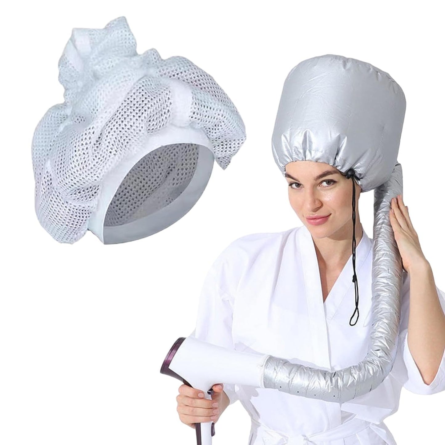 Adjustable Hair Drying Hoods2024 Upgraded Net Plopping Cap with Drawstring for Drying Curly Hair, Plopping Cap Curly Hair with Drawstring,Net Plopping Satin Diffuser,Black hair dryer cap(Two pieces)