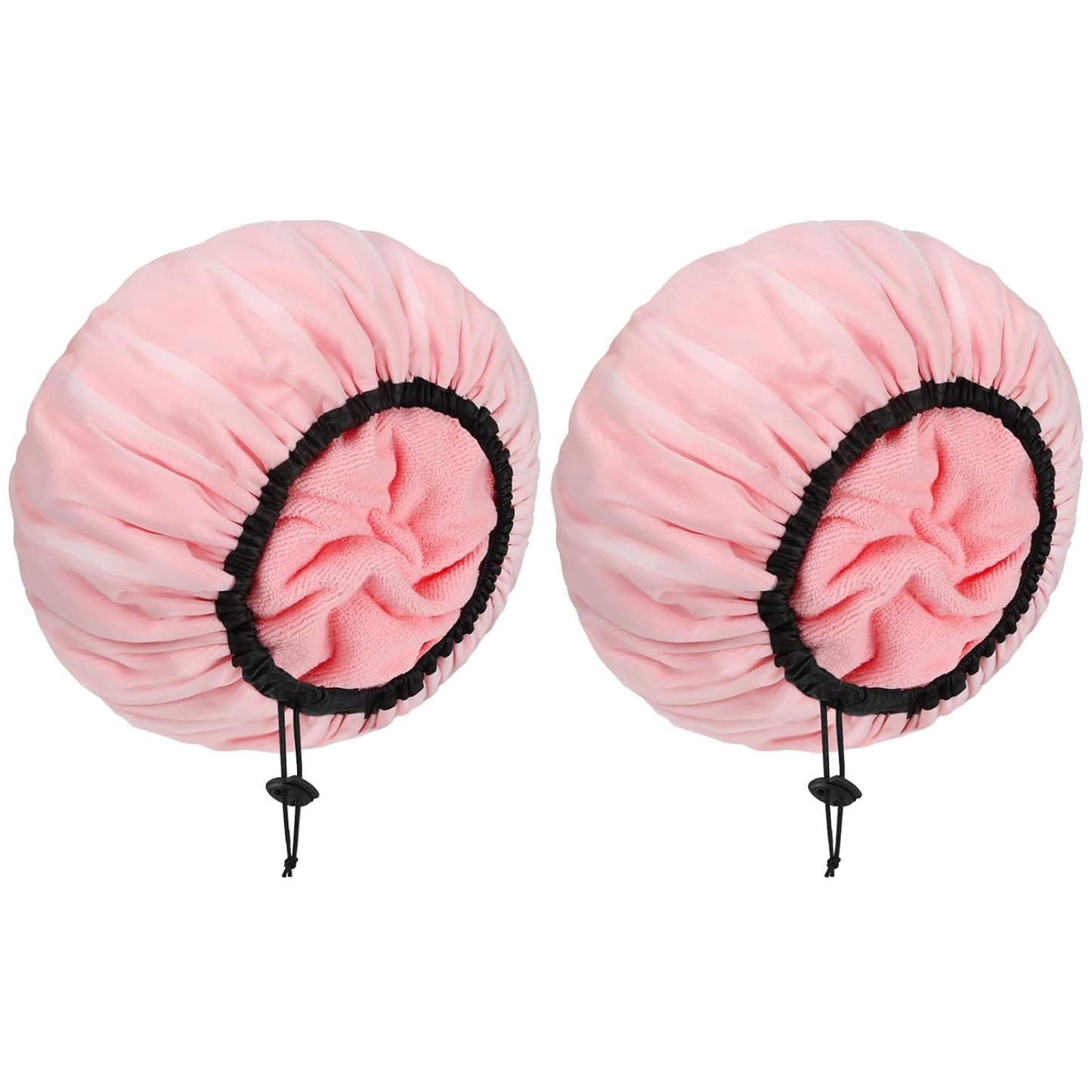 2PCS Terry Lined Shower Caps for Women, Reusable Adjustable Shower Cap, Double Layer Extra Large Waterproof Shower Cap for Women Long Hair, Travel Bath Cap
