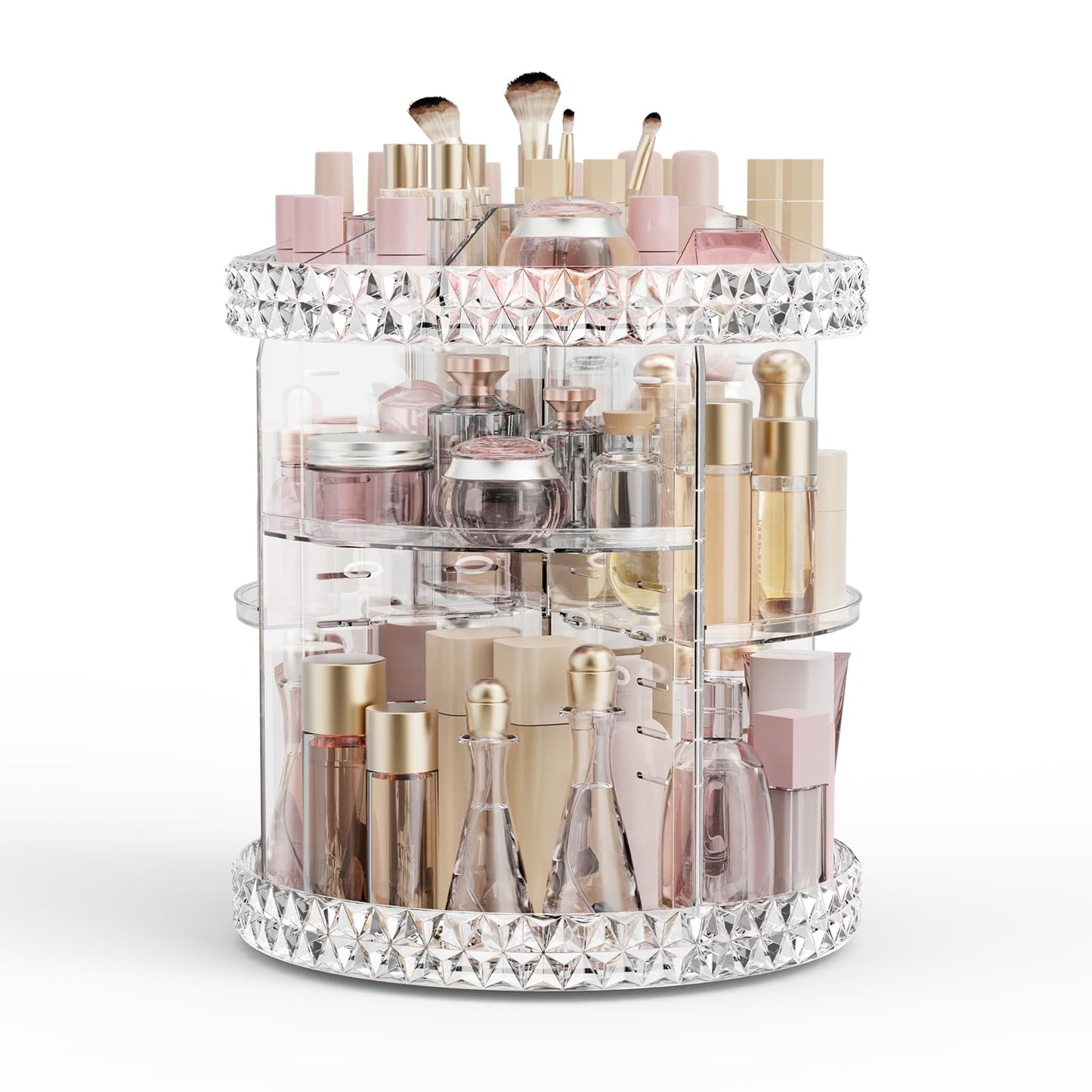 Rosoenvi Rotating Makeup Organizer, 360° Spinning Skincare Organizers, Adjustable Layer Cosmetic Storage Lazy Susan Makeup Organizers for Dresser Bathroom, Large