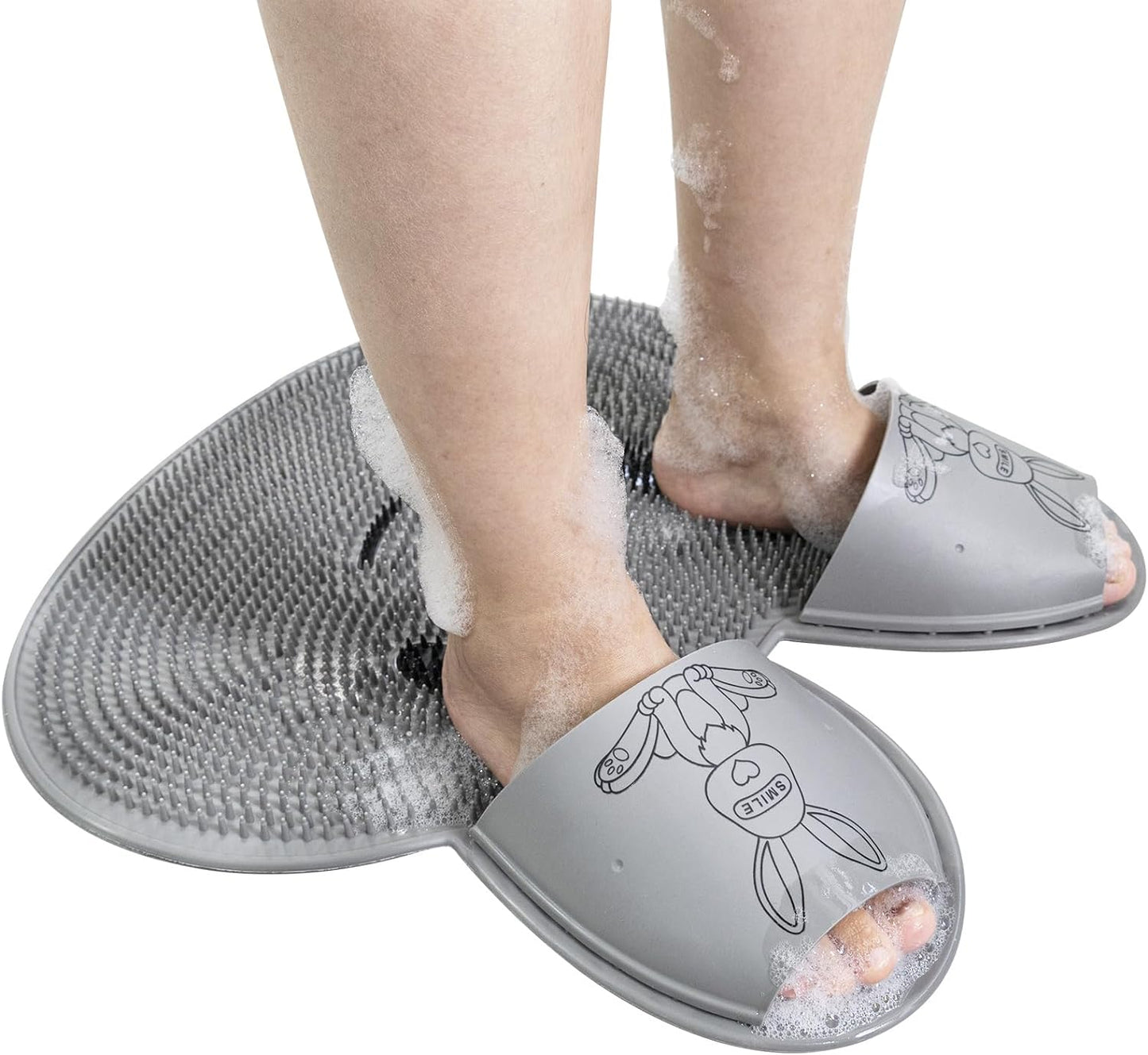 Foot Scrubber in Shower Mat Silicone with Suction Cups Feet Toe Non-Slip Massager Pad Scraper Bath Back Rabbit Wall Mounted (Gray)
