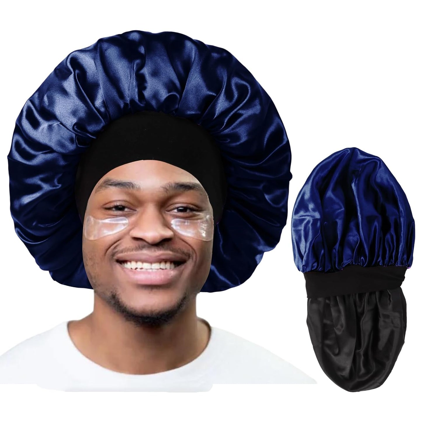 Bonnet for Men,Silk Bonnet for Sleeping,Double Layer Satin Bonnets for Women Curly Hair Braids,Reversible Sleep Bonnet (Large,Black/Navy)