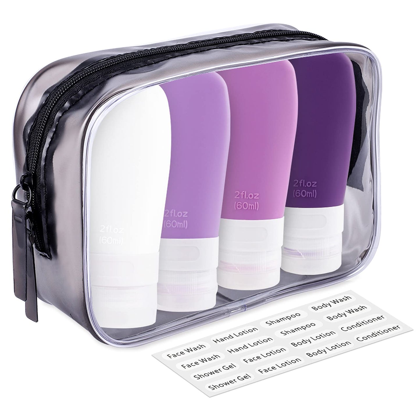INSFIT Travel Bottles for Toiletries, TSA Approved 2oz Travel Size Bottles Leak Proof Travel Containers for Toiletries, BPA Free Refillable Travel Accessories for Shampoo Body Wash Liquids Purple