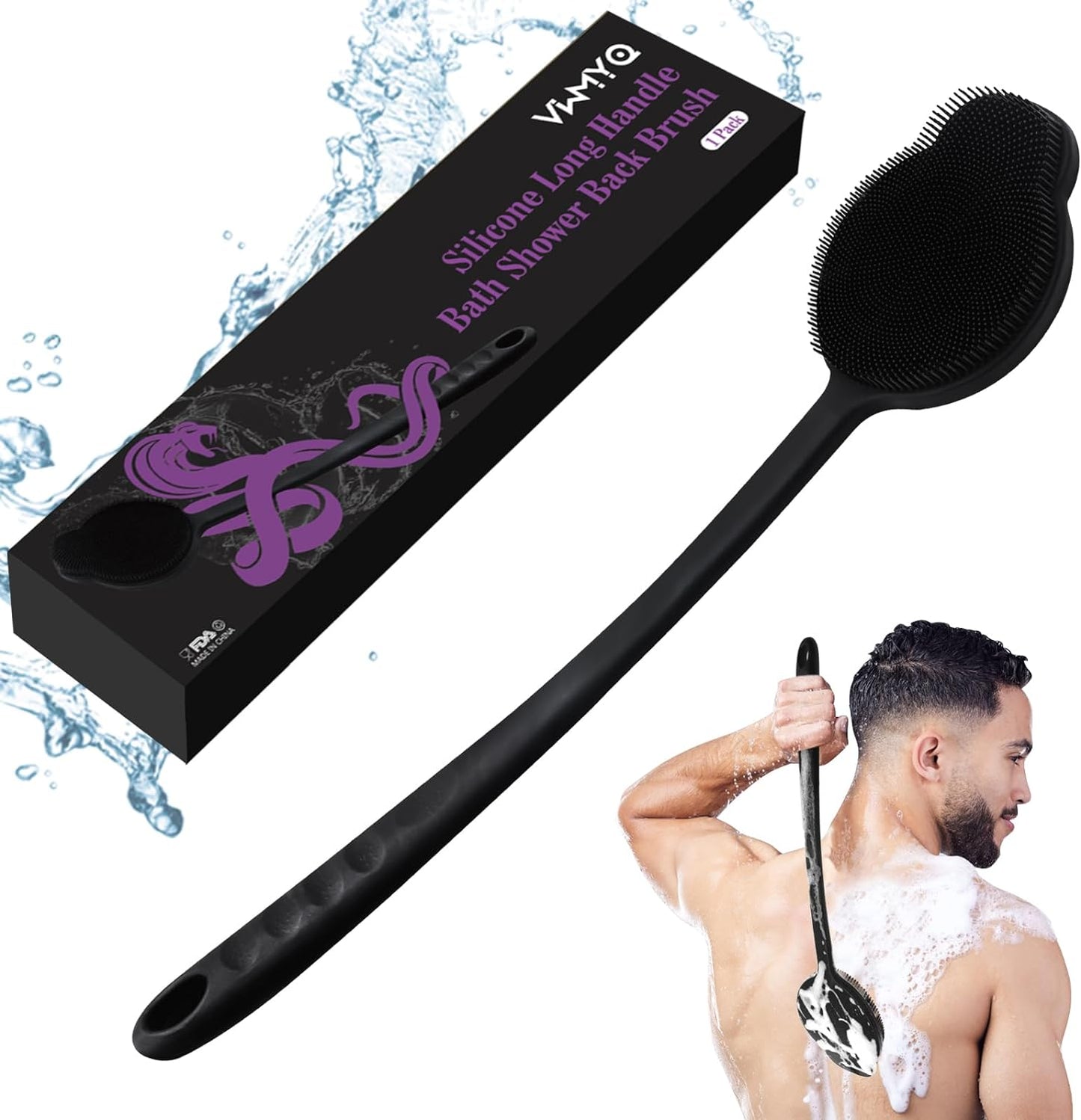 Silicone Back Scrubber for Shower, Upgrade Long Handle Silicone Body Scrubber, Back Scrubber Exfoliating and Massage Can Produce More Foam, Long Handle Back Scrubber for Men Women