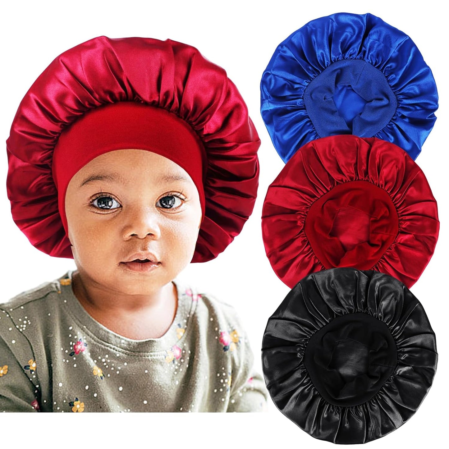 3 PCS Satin Baby Bonnets for Curly Hair,Toddler Bonnet,Baby Silk Bonnet for Sleeping for Girls and Boys