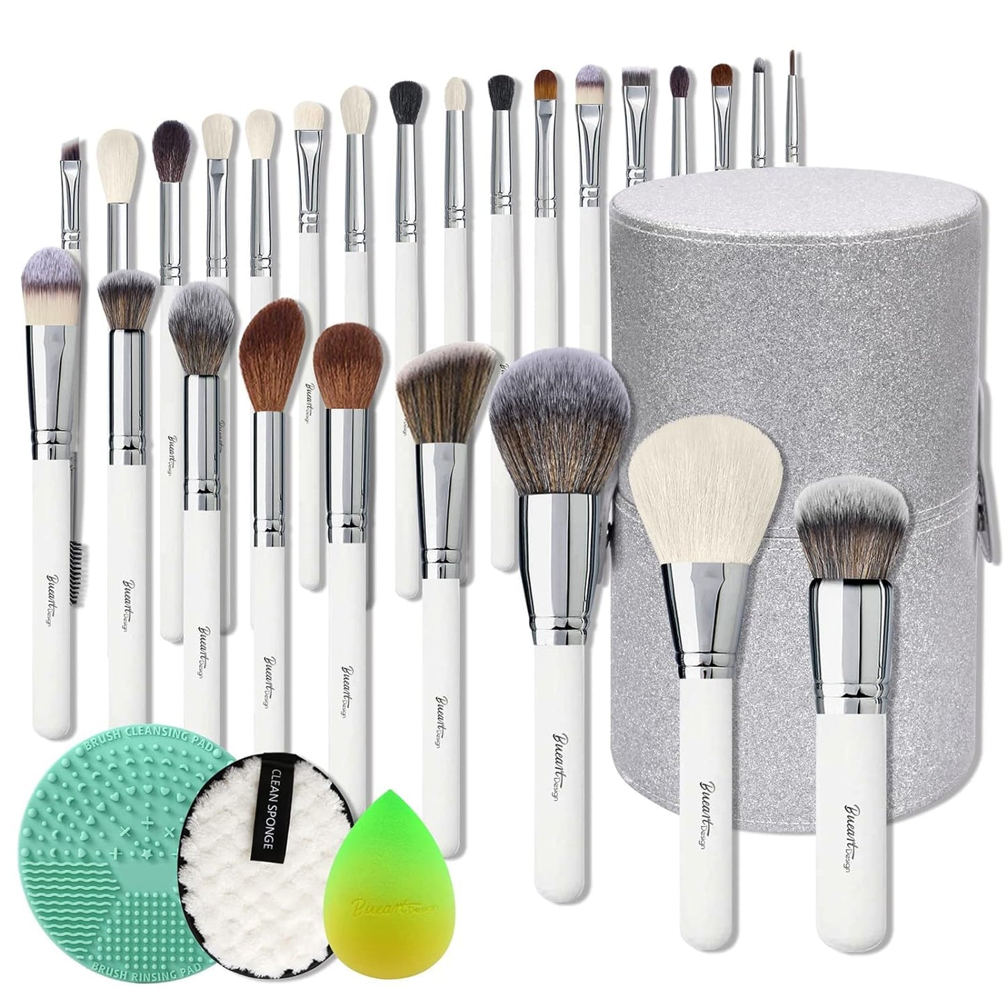 Bueart Design Pro Makeup Artist Deluxe Labeled 26Pcs Best Makeup Brushes Set Real Natural Goat Hair horse hair Professional Brush set with Luxury Extra Large Holder