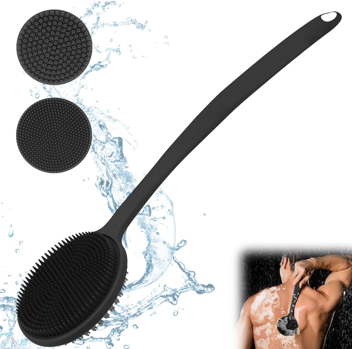Silicone Back Scrubber for Shower, New Update Bath Body Double Sided Brush with Long Handle for Shower Exfoliating and Massage Can Produce More Rich Foam for Men and Women