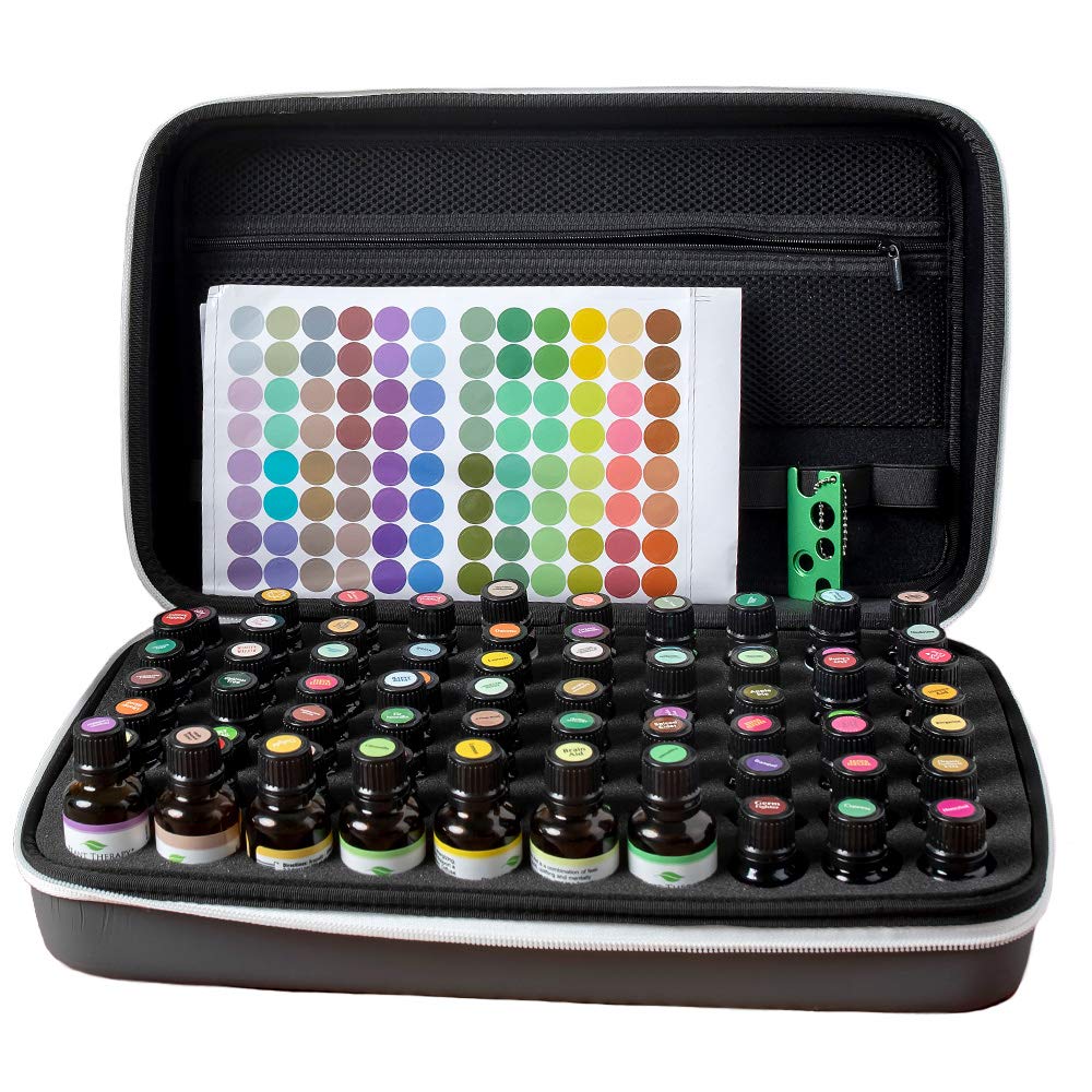 Plant Therapy Essential Oil Carrying Organize Storage Case for 70 bottles 5/10/15/30 mL with Top Labels and Bottle Opener, Gray