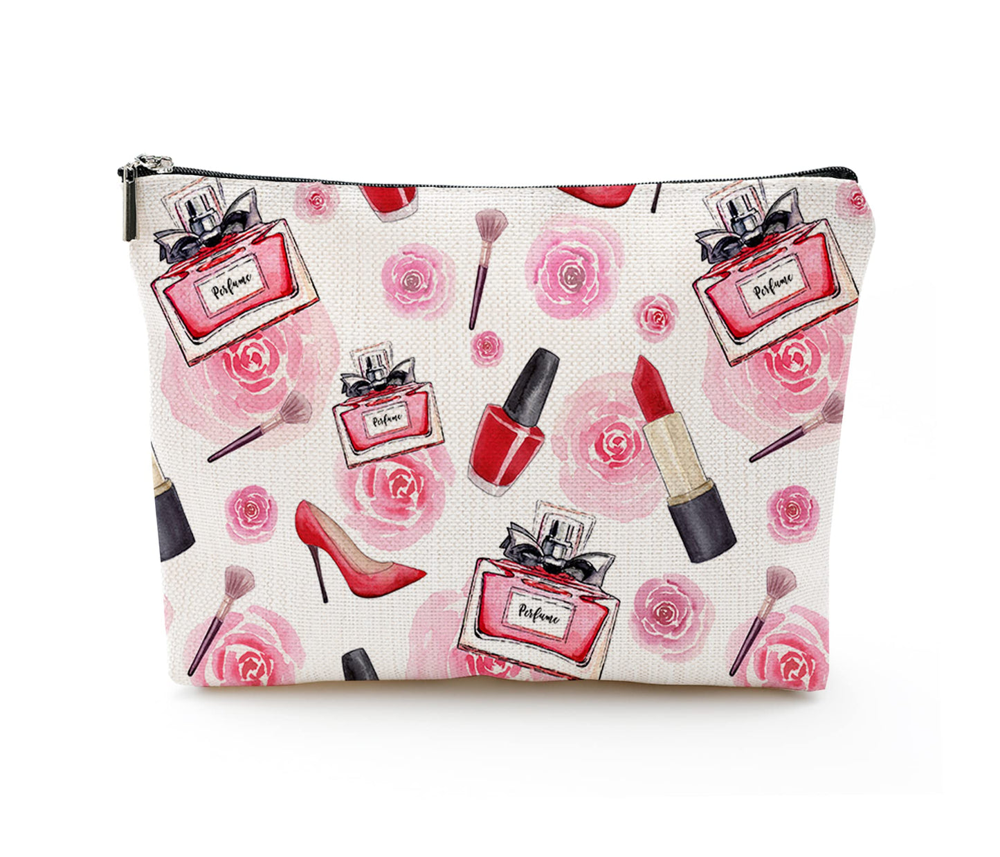 YUMQSEOS Makeup Bag Cosmetic Travel Makeup Bag Organizer Waterproof Makeup Pouch with Zipper Storage Cosmetic Pouch for Women 7x10in - Pink Rose Makeup Tool Picture