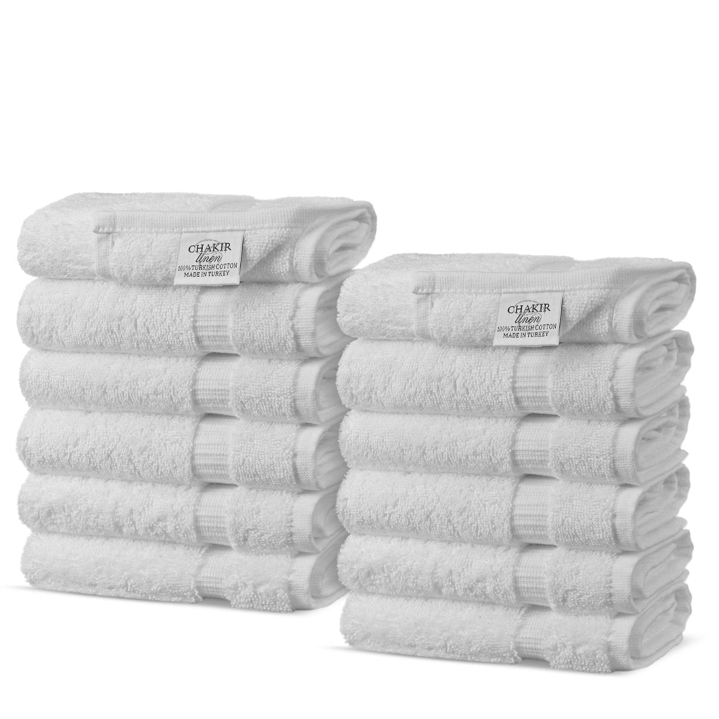 Chakir Turkish Linens Premium Cotton Absorbent Turkish Towels (Washcloths - 12 Piece, White)