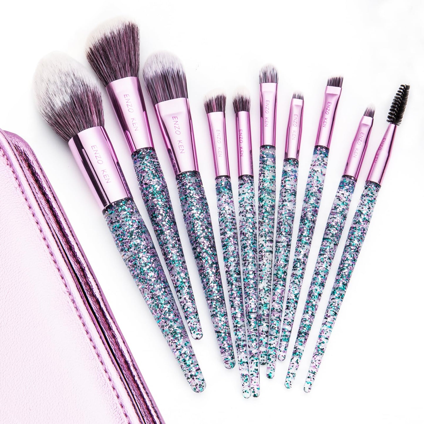 Glitter Makeup Brushes Set Professional, Vegan Makeup Brush Set with Case by ENZO KEN, Cosmetic Brushes Makeup Set, Make up Brushes Vegan, Make up Brushes Set Professional, Makeup Brush Set Vegan.