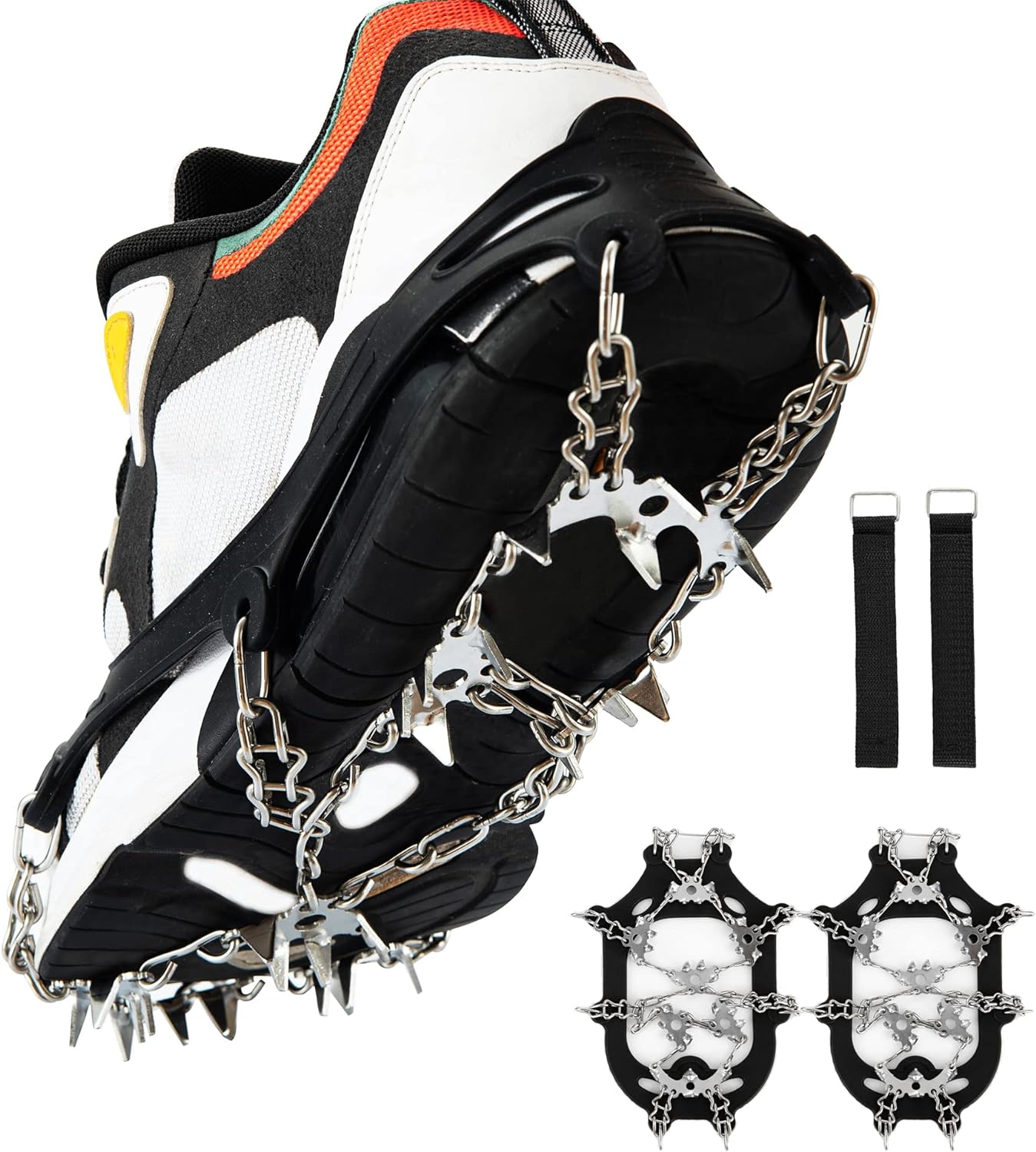 28 Spikes Crampons - Ice Cleats for Shoes and Boots, Stainless Steel Crampons for Hiking Boots, Climbing Spikes Traction Cleats Shoe Ice & Snow Grips for Women Men Kids, Double Chain Snow Cleats