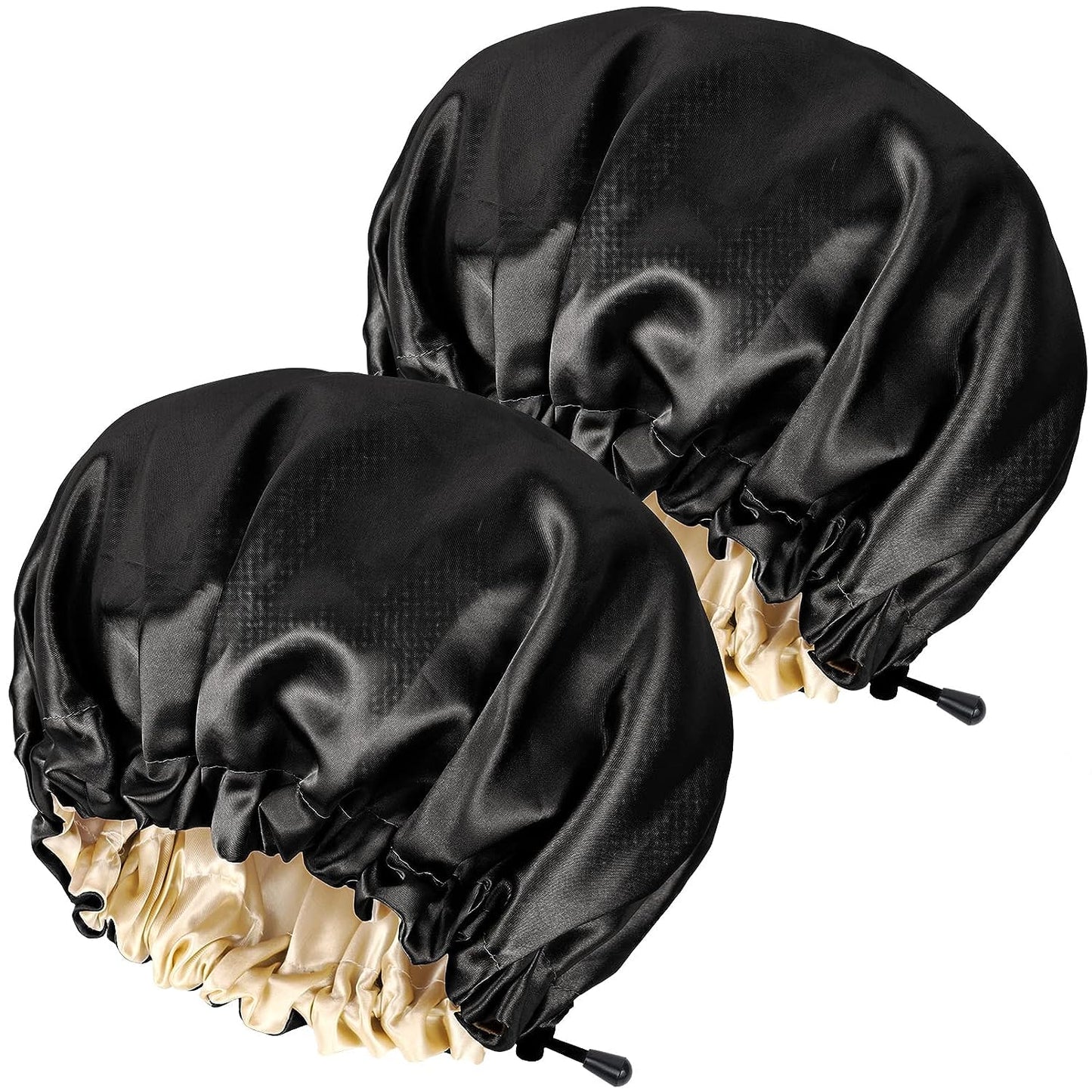 Satin Sleep Cap,Double-Sided Adjustable Sleep Bonnet,Bonnet Cap for Sleep (2 Pack Black)