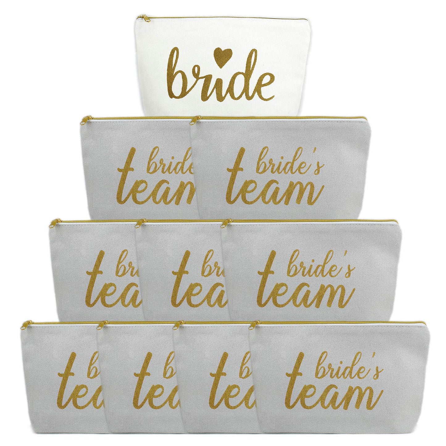 LADY&HOME Set of 10 Team Bride Cosmetic Bags for Bachelorette Party Bridesmaids Makeup Bags Bridesmaid Proposal Cosmetic Clutch Gifts for Bridal Party, Bridal Shower, Wedding Party(Gray Team)