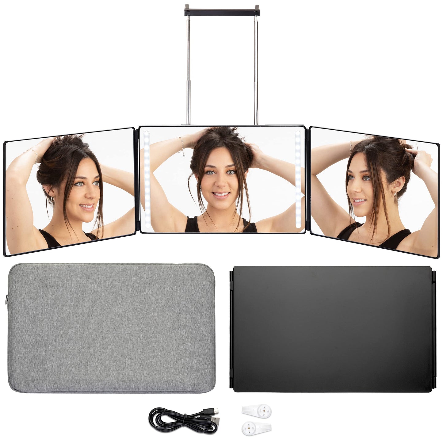 Bluelilly Co. - 3Way Mirror Braiding. See More of Your Hair with a 3 Sided Mirror. LED Mirror, 360 Mirror