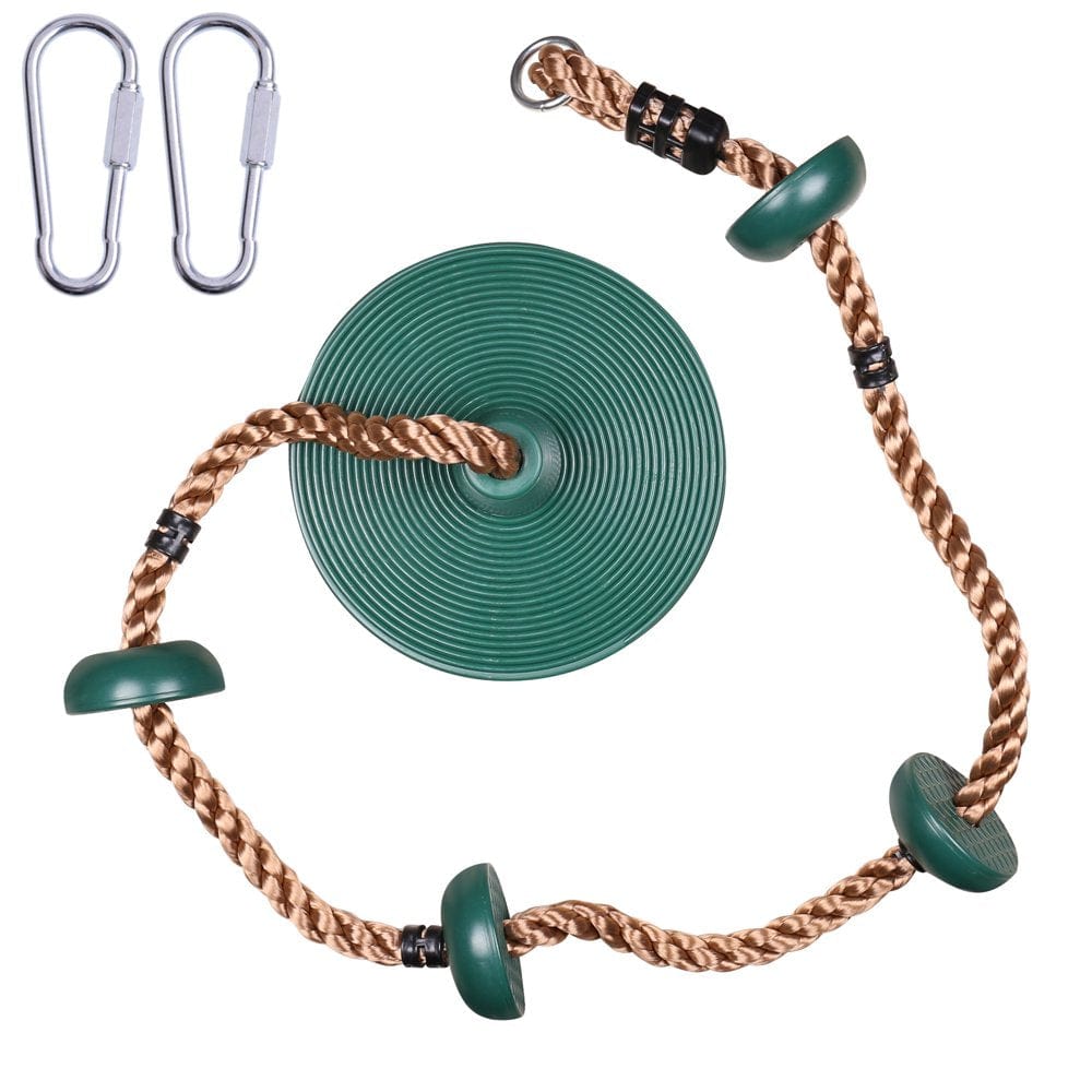IMAGE Tree round Swing Set, Climbing Rope with 2 Hook & Platform and Disc Swing Seat for Kids Backyard Playground Outdoor Accessories, Green