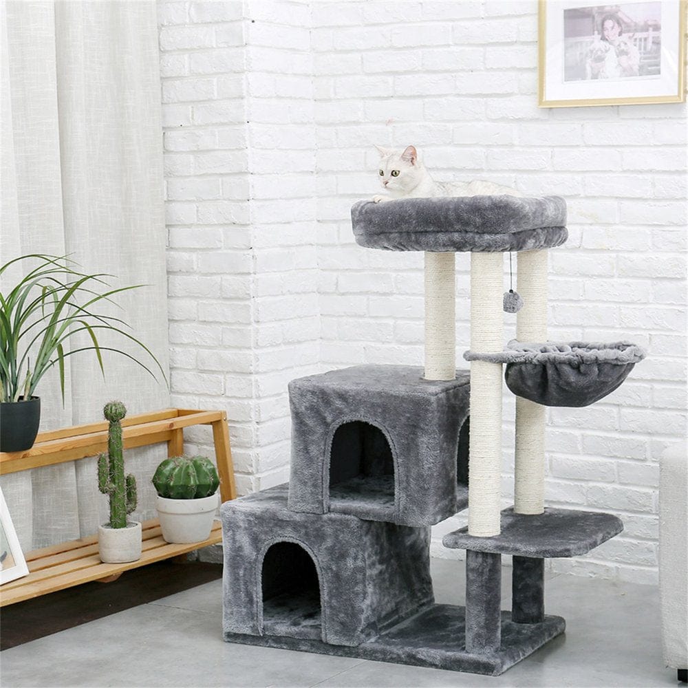 Pefilos 18" Cat Tree Tower for Indoor Cats Cat Condo for outside with Sisal Scratching Posts, Scratching Board, Plush Perch, Cat Tree for Adult Cats Kitty Kitten Play House, Gray