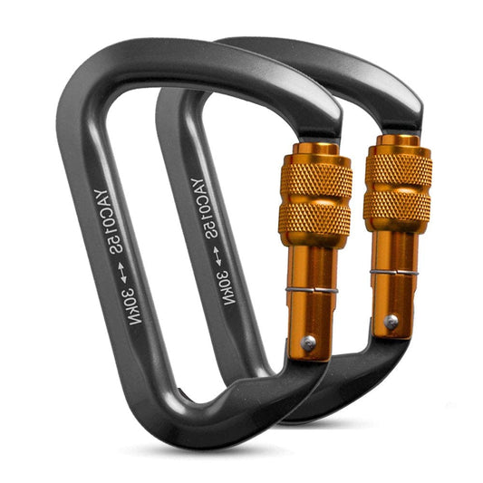 [2 Pack] Climbing Gear Aluminum Screw Carabiner Iclover Locking Climbing Carabiners, Ultra Tech High Strength 30KN Screwgate Caribiner Caribeaner D-Ring Clip Hook Buckle for Rope Climbing