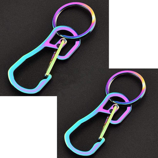 2 Pack Colorful Carabiner Clip Retractable Ring Set Titanium Keychain Quick Release Hooks for Men Women