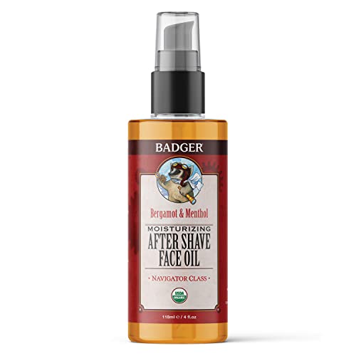 Badger - After-Shave Face Oil, Bergamot & Menthol, Moisturizing Aftershave Oil, Natural After Shave Face Oil for Men, 4 fl oz Glass Bottle
