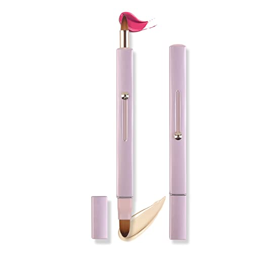 Retractable Lip Brush & Small Concealer Brush Under Eye by ENZO KEN, Lipstick Brush, Flat Concealer Brush, Small Makeup Brush, Small Flat Makeup Brushes, Under Eye Concealer Brush. (Pink, L7R)