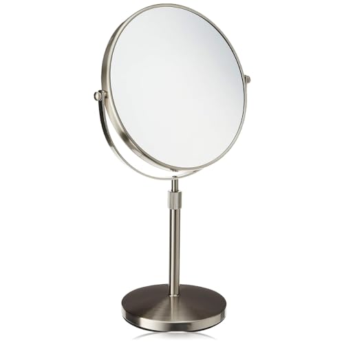 JERDON Two-Sided Tabletop Makeup Mirror - Makeup Mirror with 5X Magnification & Swivel Design - Portable 9-Inch Diameter Mirror in Nickel Finish - Model JP4045N