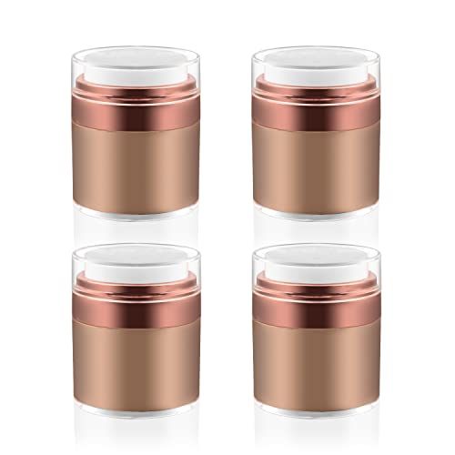 Cositina 4 Pack Airless Pump Jars,1.7Oz/50ml Empty Acrylic Airless Makeup Cosmetic Jar with Press Pump,Refillable Travel Lotion Jar With Lid for Thick Moisturizer,Creams,Gel Lotion,Rose-Golden