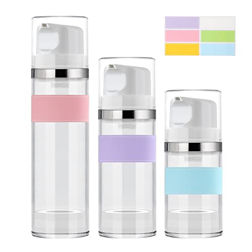 IOOROSE Airless Pump Bottle Refillable Travel Containers 1.8/3.5/5.3 oz (Clear, 3 Pack)