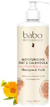 BABO Botanicals Moisturizing Oat & Calendula 2-in-1 Shampoo & Wash - for Dry or Sensitive Skin - for All Ages - Lightly Scented - Vegan - Various Sizes
