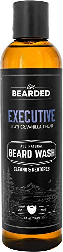 Live Bearded: Beard Wash - Executive - Beard and Face Wash - 8 fl. oz. - Water-Based Formula with All-Natural Ingredients for a Gentle, Deep Cleanse - Made in the USA