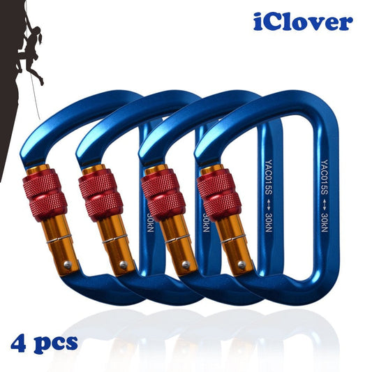 [4 Packs] Locking Climbing Carabiners, Ultra Tech 30KN Aluminum Screwgate Carabiner Screw Lock Caribeaner D-Ring Clip Hook Outdoor Buckle Iclover