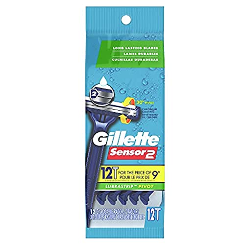 Gillette Sensor2 Pivoting Head + Lubrastrip Men's Disposable Razors, 12 Count (Pack of 3, Total 36 Razors)