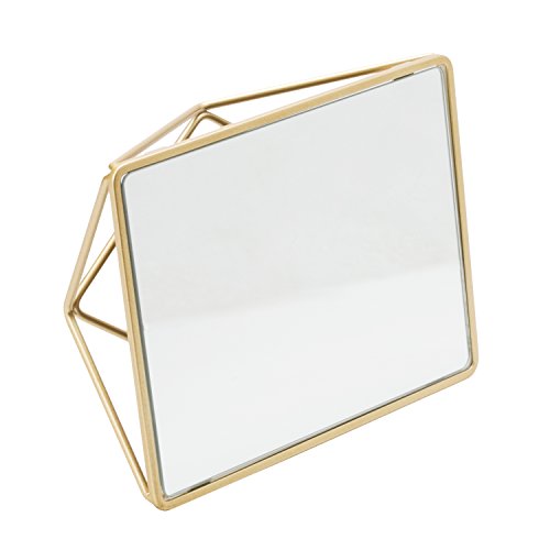 Home Details Free Standing Geometric Vanity Mirror, Horizontal or Vertical, Make-up & Shaving Use, Tabletop, Satin Gold