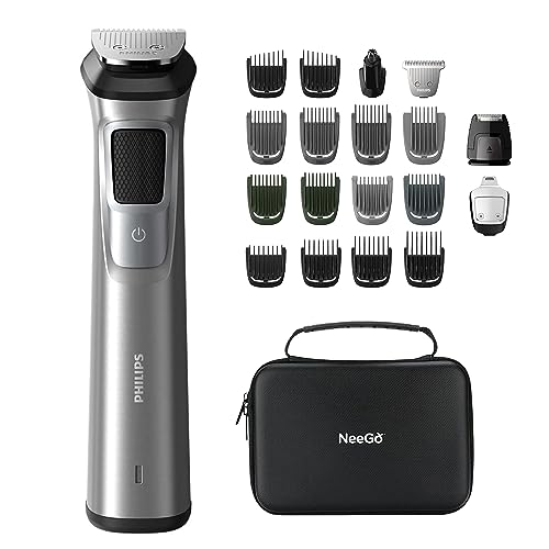 Philips Norelco Beard Trimmer for Men, 23 Piece Mens Grooming Kit, All-in-One Multigroom & Shaver Series 7000, Hair Beard, Head, Body, Face, Clippers Men + NEEGO Case, 1 Count