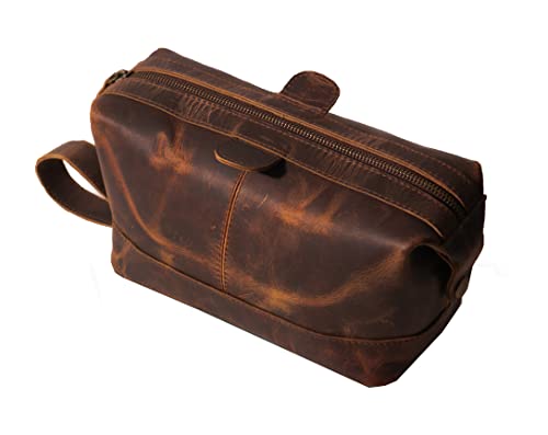 Men's Buffalo Genuine Leather Toiletry Bag Waterproof Dopp Kit Shaving Bags And Grooming For Travel Groomsmen Gift Men Women Hanging Zippered Makeup Bathroom Cosmetic Pouch Case Make Up kit