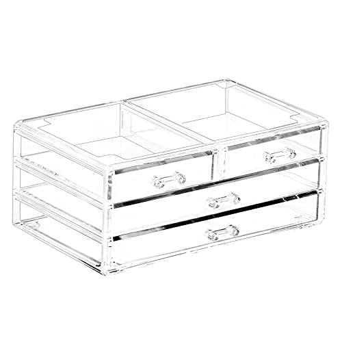 Clear Stackable Acrylic Storage Containers With 4 Drawers Under Sink Storage Bins Case Box For Jewelry Hair Accessories Nail Polish Lipstick Make up Marker Pen